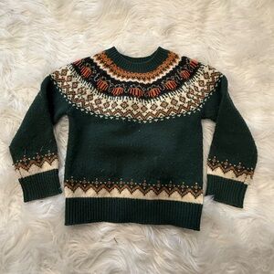 Kiel James Patrick Kids Fair Isle Sweater in Dark Green, Orange & Cream
